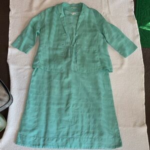 Eileen Fisher 100% Linen Teal 2-pc Long Dress & Jacket, XL, NWOT, Lightweight